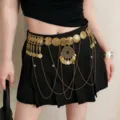 Exotische ethnische Münzen Quasten Taillenkette für Damen Retro Persönlichkeit Design. - Taillenketten mit Münzquasten / Altgold