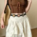 Boho Nieten Blumen Gürtel Damen, ethnischer Stil Taillenkette, schickes Mode Accessoire. - Blumen-Kunstledergürtel - K0257