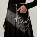Punk gotische mehrschichtige Kreuz Anhänger Taille Kette cool Hip-Hop Hosen Kette. - Hosenkette mit Schmetterlingsflügeln und Kreuz K0354