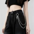 Gotische Kreuz Hosenkette doppelte Schicht Metall Hiphop Jeanskette Zubehoer Stil - Zweilagige Hosenkette mit Kreuzblume K0347