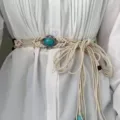 Böhmischer Türkis geflochtener Taillengürtel Damen Vintage ethnischer Knoten Kordel. - Geflochtene Taillenkette aus weißer Schnur mit Türkis K0164