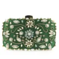 Grüne Satin Strass Abendtasche für Damen, exquisite perlenbesetzte Blumen Handtasche. - Grün