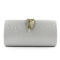Elegant silver evening clutch bag for women with luxury gold leaf clasp, perfect for party. - Silver