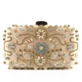 Champagnerfarbene Satin Abendtasche, handgefertigte Kristalle und Perlen, elegant. - Champagner