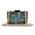 Sac de soirée pochette géométrique en acrylique avec chaîne épaisse pour fête femme. - Brun avec chaîne beige