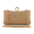 Elegante goldene Glitzer Abendtasche mit Strassnetz und schickem Ringverschluss Kette. - Damen Clutch-Tasche / Champagner