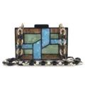 Sac de soirée pochette géométrique en acrylique avec grosse chaîne noire et dorée. - Brun avec chaîne or noir