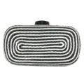 Detailed view of black and white woven PU leather women evening clutch bag with metal clasp. - Black and White