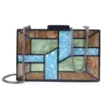 Élégante pochette de soirée géométrique en acrylique avec chaîne métallique femme - Brun avec chaîne serpent noire