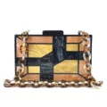 Sac de soirée en acrylique pochette géométrique avec chaîne pour femme fête mariage - Jaune avec chaîne léopard