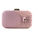Kομψή ροζ τσάντα βραδινή clutch με αστραφτερή καρφίτσα στρασ για πάρτι και επίσημη έξοδο. - Ροζ