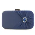 Dark blue pleated women evening clutch bag with sparkling rhinestone crystal and gold metal clasp. - Ink Blue