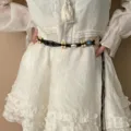 Ceinture en corde de chanvre tissée bohème avec perles en bois de coquillage et gland - Chaîne de Taille Tissée en Corde Noire (K0131C)