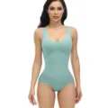 Naadloze, zeer elastische groene shapewear bodysuit, afslankende corrigerende body dames. - S / Groen