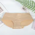Nude lace high waist butt lifting shaping panties for women with hip pads flat lay. - S / Low Waist / Nude