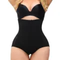 Zwarte hoge taille corrigerende slip shapewear met kanten details en handige ritssluiting. - M / Zwart