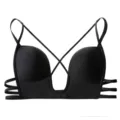 Black U-shaped low cut plunge strappy bra, cross back sexy push up lingerie for women main view - 32 / Black