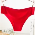Seamless ice silk women panties detail view, lightweight comfortable breathable brief underwear. - M / Red