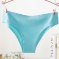 Seamless women's ice silk briefs underwear comfort breathable solid color stretch panties - M / Blue Gray