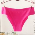 Hot pink seamless ice silk women briefs close-up, elastic pressed edge panty with cotton crotch. - M / Fluorescent Pink