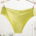 Seamless ice silk women briefs lightweight stretch solid color underwear daily wear - L / Fruit Green