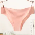 Seamless ice silk women brief detail, soft underwear edge, comfortable solid color panty - M / Light Orange