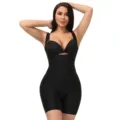 Zwarte naadloze full body vormend bodysuit voor buikcontrole en postnataal herstel - S / Zwart