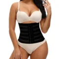 Black breathable waist trainer corset for women, postpartum shapewear with hook closures. - S / Black