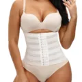 Beige waist trainer corset postpartum belly wrap breathable mesh body shaper with hook closures. - S / Nude