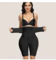 Black high-waist tummy control shapewear detail, body shaper shorts for women enhancing hips. - M / Black