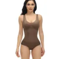 Seamless brown shapewear bodysuit for women, high elastic tummy control body shaper. - Coffee