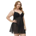 Plus Size sexy schwarze transparente Spitzen-Nachtwäsche Lingerie Set für Damen, reizvoll. - 2XL / Schwarz