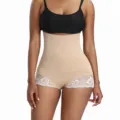 Damen High Waist Bauchweg Miederhose nahtlose Spitze Boxer Shorts Unterwäsche - M/L / Hautfarben