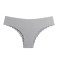 Women low waist seamless ribbed panties grey scalloped edge breathable sexy underwear thong - Gray