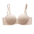 Seamless wireless striped push-up bra with comfortable double straps for daily wear. - 32/A / Nude