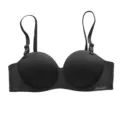 Black ribbed wireless push-up seamless bra with adjustable straps, front main view display - 32/A / Black