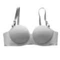 Seamless striped wireless bra in light gray with adjustable double straps for daily wear. - 32/A / Gray