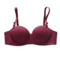 Wine red seamless wireless bra with dual straps and vertical stripes for daily comfort. - 32/A / Burgundy