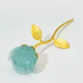 Ornamento di fiore di rosa in pietra di cristallo naturale con stelo dorato regalo festa - Stelo Curvo Base Dorata (Rimovibile) / Vetro Blu
