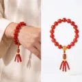 Roter Achat Perlen Armband Quaste Anhänger Chinesischer Stil Glücksbringer Schmuck - Roter Achat Handheld / Hauptperle 12mm Quastenperle 4mm