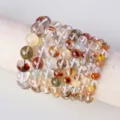 Pulsera de círculo único de cristal de cuarzo rutilado multicolor natural joya elegante - Pelo de Conejo Colorido Transparente (5A) / 13-13,9mm Aprox. 16 Piezas