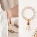 Natürliches weißes Kristall Armband mit rotem Achat Perlen Quaste Meditations Schmuck - Weißer Kristall Handheld / Hauptperle 12mm Quastenperle 4mm
