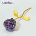 Handmade Natural Crystal Resin Rose Flower with Gold Stem Eternal Flower Valentine Gift - Amethyst - Gold Mount - Curved Style