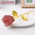 Natural crystal stone rose flower epoxy resin ornament desk decor Valentine gifts - Strawberry Quartz - Gold Base