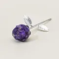 Statuetta Fiore di Rosa in Cristallo Resina con Stelo Argento Regalo San Valentino Casa - Stelo Dritto Base Argento (Rimovibile) / Ametista