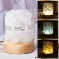 Natural crystal raw stone USB LED night light with wooden base and multi-color lighting. - 20x10x14 Kraft Corrugated Box / White Crystal Rough Stone Style