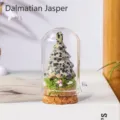 Natural Dalmatian Jasper Christmas Tree Glass Dome Figurine Desktop Mineral Specimen Gift - Spotted Stone Style / 4x4x6cm White Box