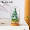 Ornement d'arbre de Noël en cristal naturel avec dôme en verre décor de cadeau de vacances - Style Jade de Qinghai / Boîte Blanche 4x4x6cm