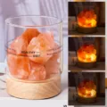 Natural crystal salt stone night light with wooden base, USB plug-in LED ambient lamp for home decor. - 20x10x14 Kraft Corrugated Box / Orange Salt Stone Raw Stone (Wash Not Recommended)