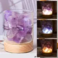 Natural amethyst crystal stone LED night light with wooden base and glass cup for home decor. - 20x10x14 Kraft Corrugated Box / Brazilian Amethyst Raw Stone